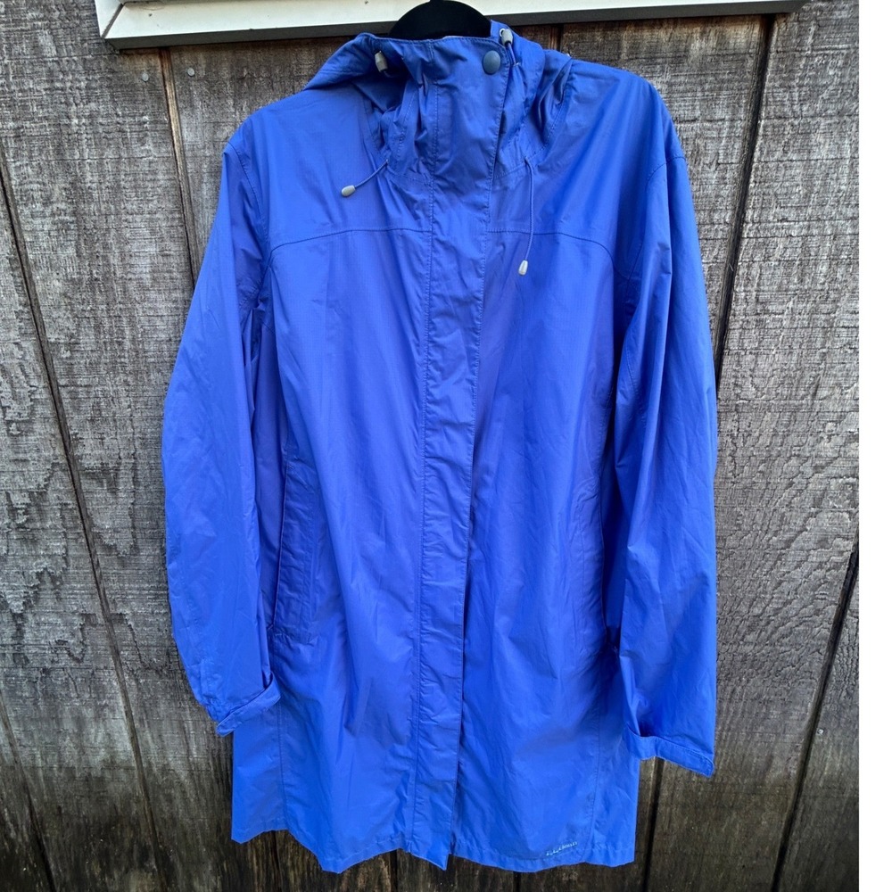 L.L.Bean Trail Model Women 1X Blue Hooded Raincoat Lightweight Coastal Gorpcore